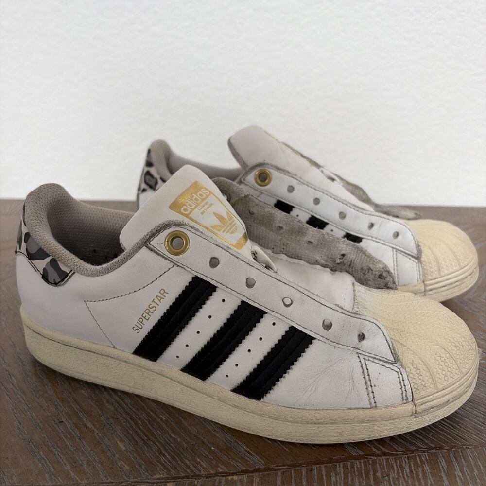 Adidas Originals Superstar Womens Sz 7 Sneakers Leopard Print Shoes White Black‎